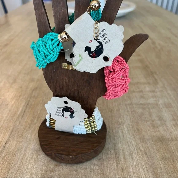 Beaded Bracelets teal peach white gold stretch clasp adjustable - Picture 4 of 10